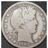 1909-O Barber Silver Half Dollar