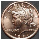 1oz Copper Bullion 1921 Peace Dollar Round BU
