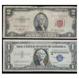 1957 $1 Silver Certificate & 1953 $2 Red Seal