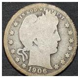 1906 Barber Silver Quarter