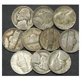 10 Silver War Nickels