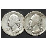 1945 & 1950 Washington Silver Quarters