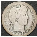 1904 Barber Silver Quarter
