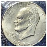 1974 Uncirculated Silver Ike Dollar Blue Envelope