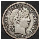 1914-D Barber Silver Dime High Grade