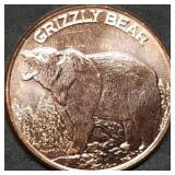 1oz Copper Bullion Grizzly Bear Round BU