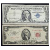 1957 $1 Silver Certificate & 1953 $2 Red Seal