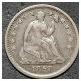 1857 Seated Liberty Silver Half Dime, High Grade