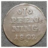 1802 German States Copper Pfennig Pfenning Nice