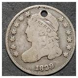 1829 Capped Bust Silver Dime VF Holed