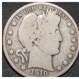1910 Barber Silver Half Dollar, Better Date