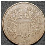 1869 Two Cent Piece, High Grade