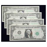 4 Crisp Unc Consecutive $1 Joseph Barr Notes 1963