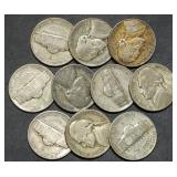 10 Silver War Nickels