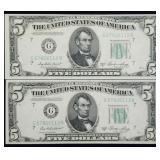 1950 A $5 FRN Chicago IL Consecutive Pair Crisp