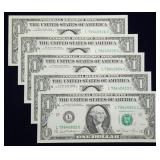 Set of 5 Consecutive 1981 $1 FRN Banknotes