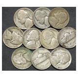 10 Silver War Nickels