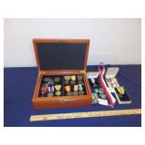 Vietnam Wooden Box w/ Medals & Collectibles