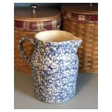 Roseville Henn Spongeware Blue Pottery Pitcher