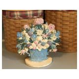 Cast Iron Floral Bouquet Basket Doorstop