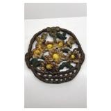 Vintage Iron Trivet Bees in Flowers