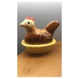 Antique Trevewood Salt Pepper Set Chicken on Nest