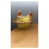 Mosser Hen on Nest Salt Dip Opalescent Gold