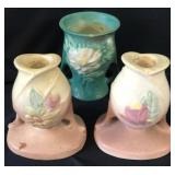 Roseville Vase, Hull Candle Stick Holders