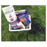 Charcoal, Lighter Fluid, Hose, and Cooler