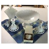 Milk Glass and Blue Figures Milk Glass and Blue Figures