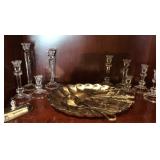 Silver Tray, Serving Pieces, (9) Candlestick Silver Tray, Serving Pieces, (9) Candlestick