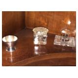 Ink Well,  Silver Plate Cup, Glass Weight