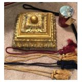 Gold Square Covered Box, Tassels Gold Square Covered Box, Tassels