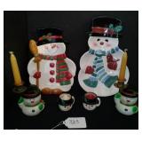 Snowman Plates, Snowman Candle Holders Snowman Plates, Snowman Candle Holders