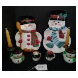 Snowman Plates, Snowman Candle Holders