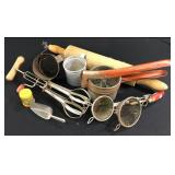 Primitive Kitchen Items: Rolling Pin, Hand Mixer