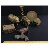 Brass Partridge Faucet, Brass Piggy Bank,  Brass E