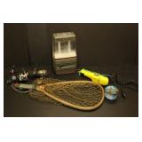 Electric Mister Fisher Knife, Net, Coleman Lantern