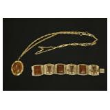 Alpaca Mexico Bracelet, Brown Stone Necklace