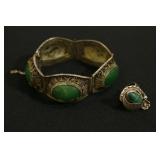 Bracklet and Ring with Green Stones