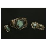 Silver Bracelet with Blue/Green Stone, Silver Ring