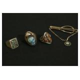 4 Pieces of Jewelry:  3 Rings and 1 Tie Clasp