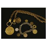 Foreign Coin Bracelet, Necklace with File, US