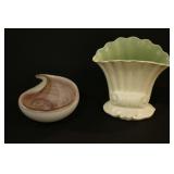 Red Wing Shell Vase, Oyster Shaped Glass Piece