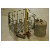 Wire Milk Basket, Galvanized Gas Can, Small Red Vi