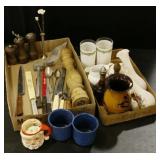 2 Blue Graniteware Mugs, Santa Mug, Bud  Vases