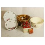 Wood Bowl, Pink Floral Round Baking Dish