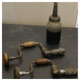 Vintage Hand Drills,  Quart Jar with Metal Spout