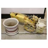 Yellow Tractor Sprinkler, Flower Pot,