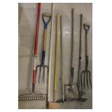 Garden Tools: Potato Forks, Hoe, Rake